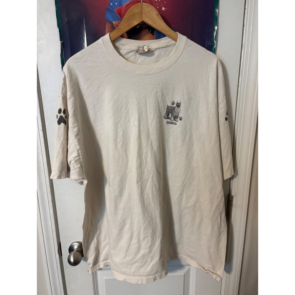Vintage 90sHigh Cotton Schnauzer Dog Graphic T-Shirt Cream Mens XL